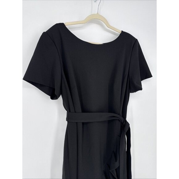 New Calvin Klein Plus Size 22W Black Ruffled Tulip-Hem Crepe Tie Belt Dress - Picture 4 of 9